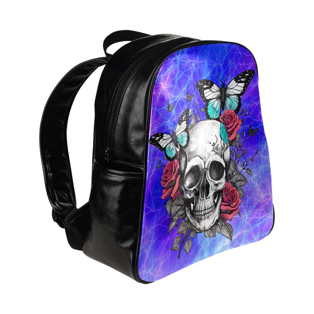 Multi-Pocket Backpack  Bag-Blue skull head with butterflies Uneek Designs Maui