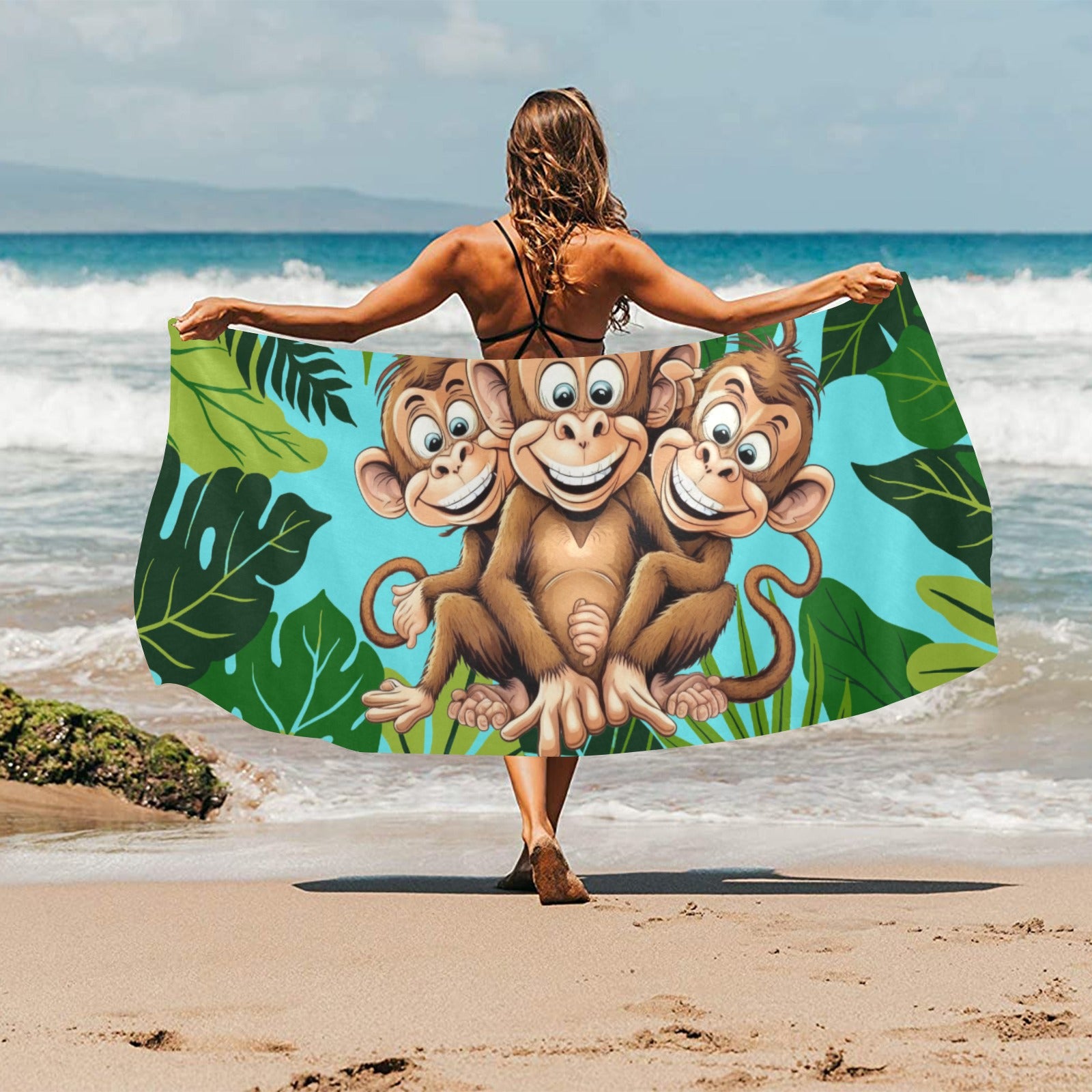 Three Monkeys Beach Towel 31.5"x 71" Inkedjoy