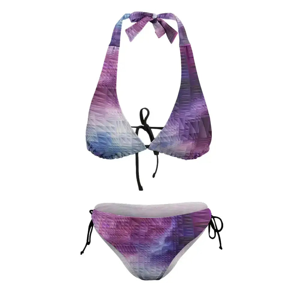 Purple Blue Gradient V-Neck Bikini Swimsuit inkedjoy
